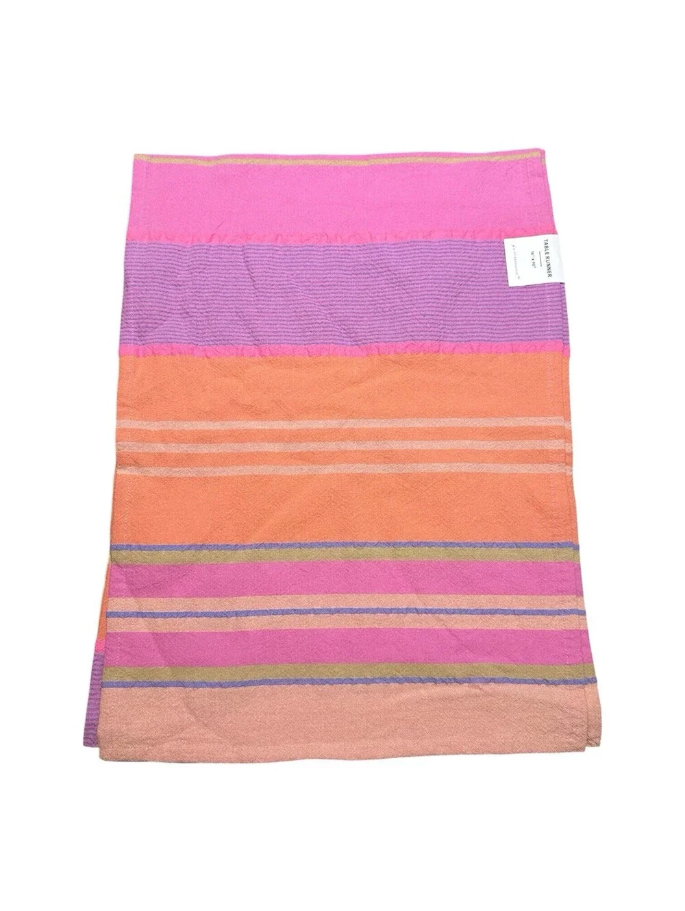 Anthropologie Rayas Table Runner 100% Cotton  16”x90” Pink Purple Orange Stripes